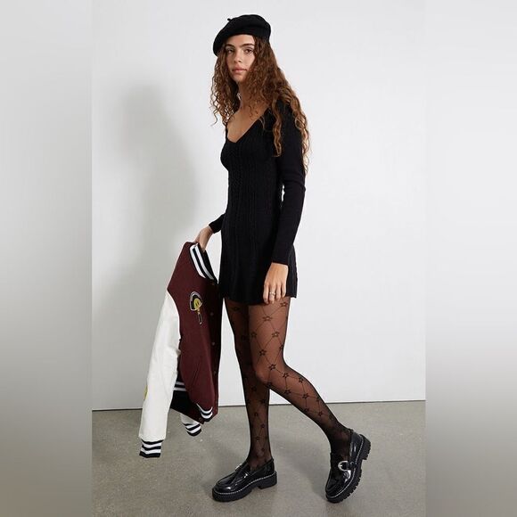 Free People Small World Mini Black Sweater Dress Size XS - Picture 2 of 16